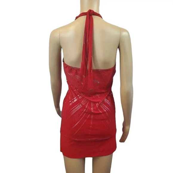 Red and Silver Halter top  Bodycon Party Dress Thigh Length Dress Size 7ish. - Picture 8 of 8